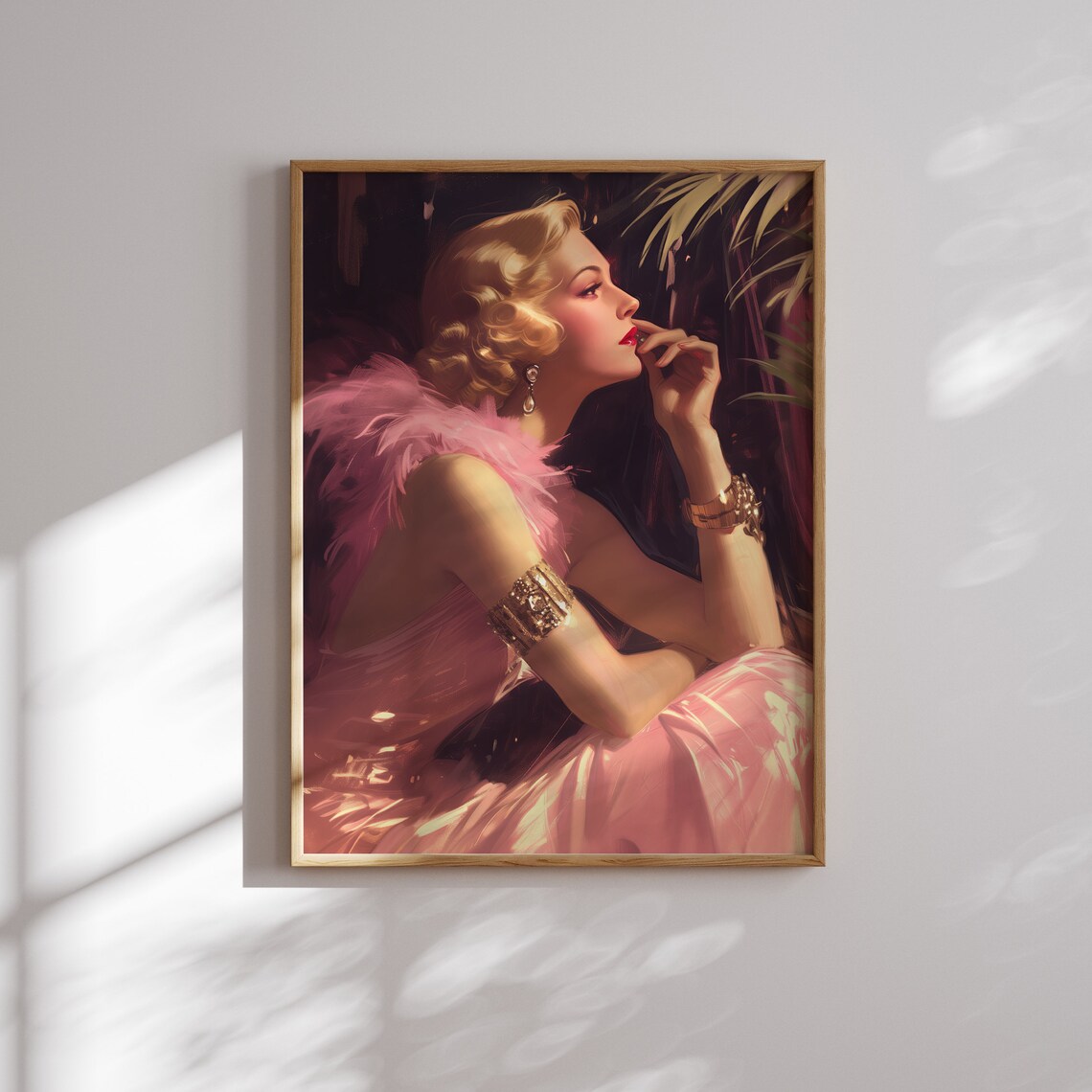 Art Deco Lady In Pink Dress, Mid-Century Art Print - Image 2