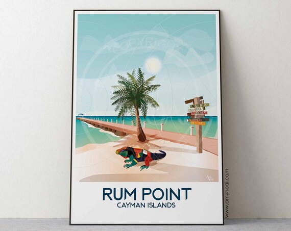 Cayman Islands Design 1 Travel Poster Print Of Rum Point Beach Grand West Indies Wall Art
