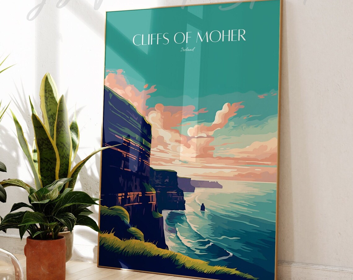 Cliffs Of Moher Ireland Sea Cliffs Sunset Vintage Travel Poster