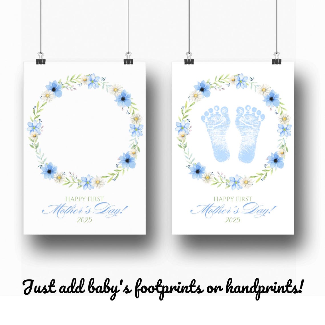 Baby Footprint First Mother's Day Blue Daisy Wreath Keepsake Poster - Image 3