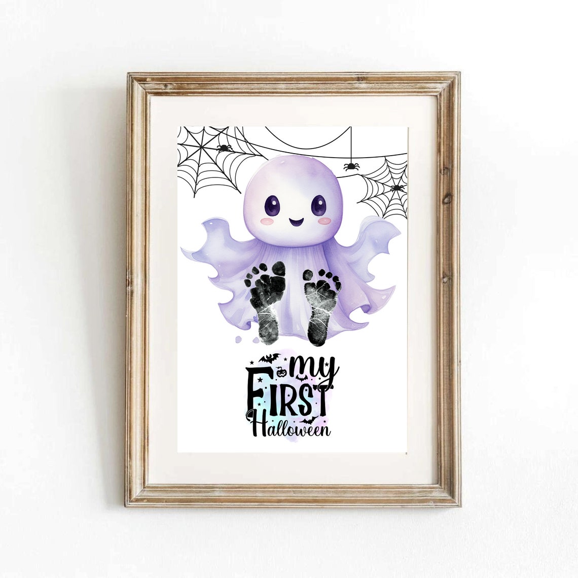 Baby Footprint First Halloween Cute Purple Ghost Keepsake Poster