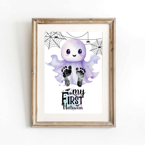 Baby Footprint First Halloween Cute Purple Ghost Keepsake Poster