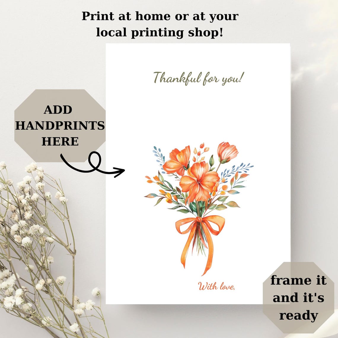 Thanksgiving Handprint Thankful For You Orange Bouquet Keepsake Print - Image 3