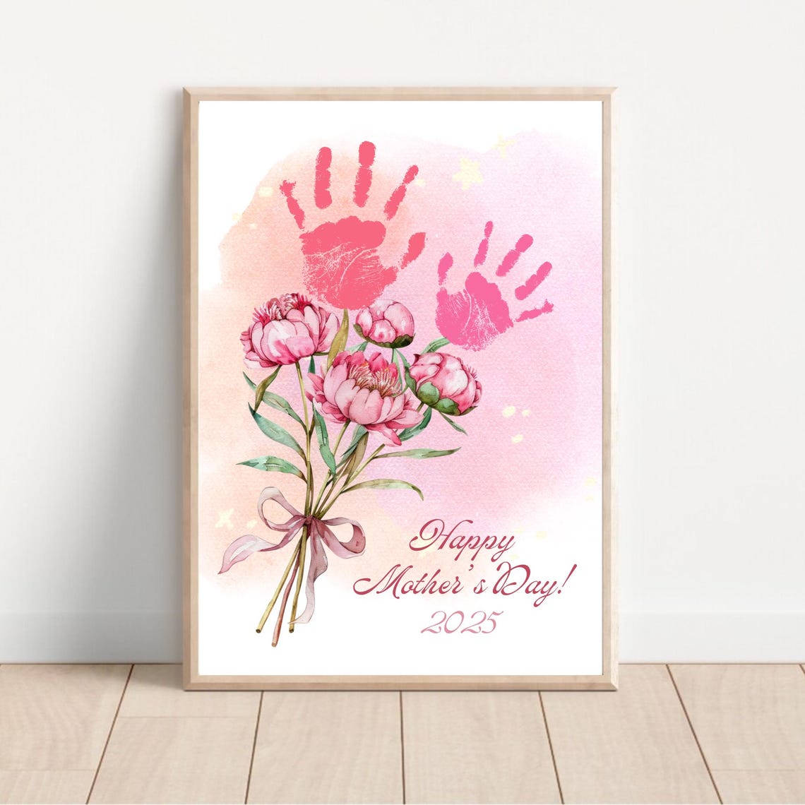 Baby Handprint Mother's Day Pink Peony Bouquet Keepsake Poster - Image 2