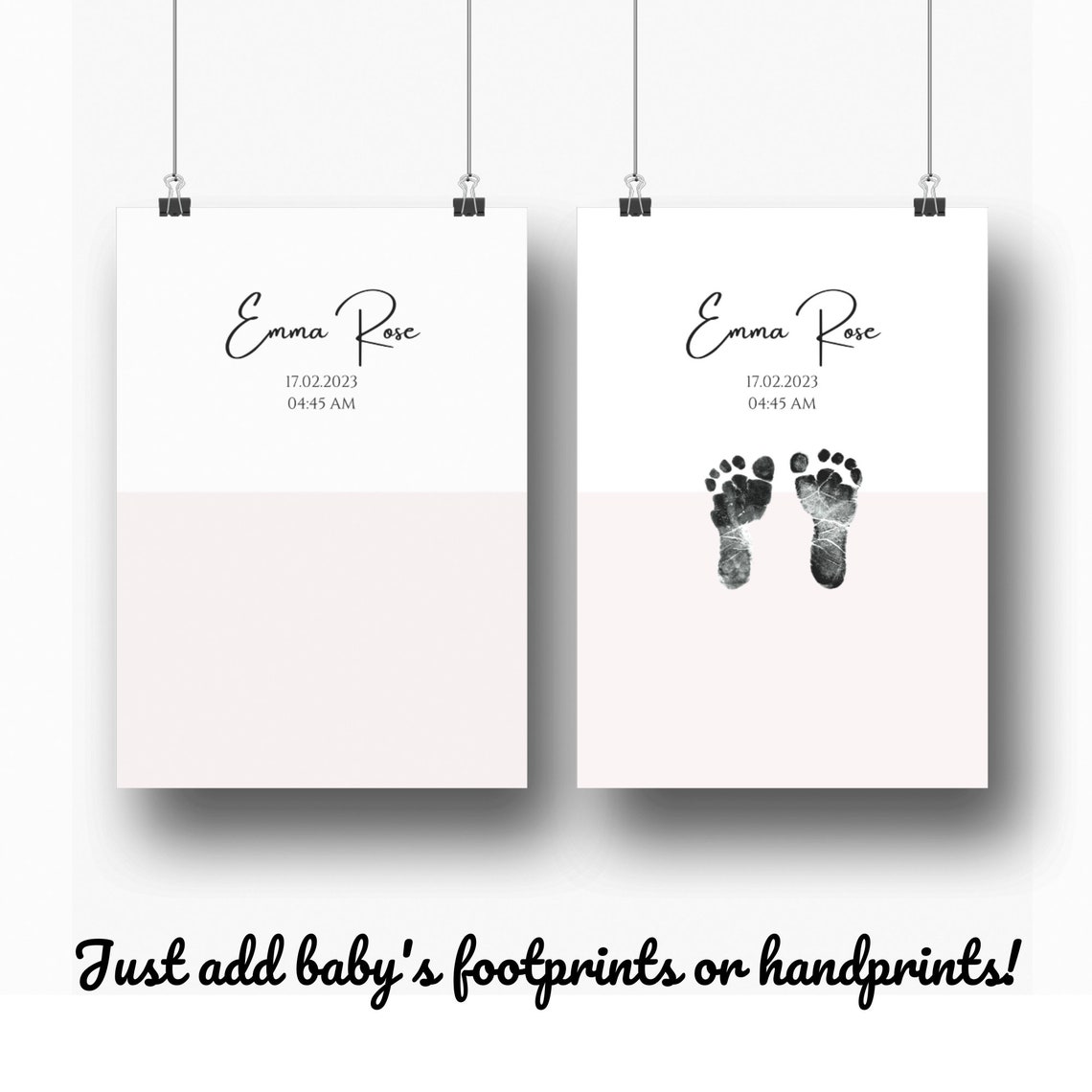 Personalized Minimal Baby Footprint Birth Print Pink Wall Art - Image 3