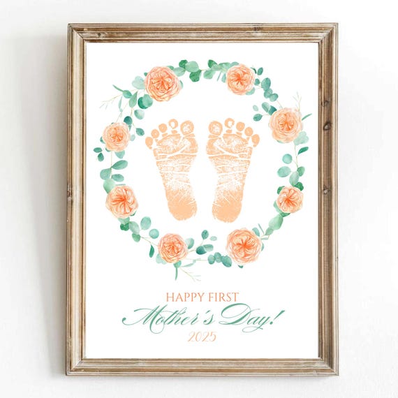 My First Mothers Day Activity Craft Footprint Floral Baby First Mothers Day Handprint Craft Craft Kids Art Footprint Craft