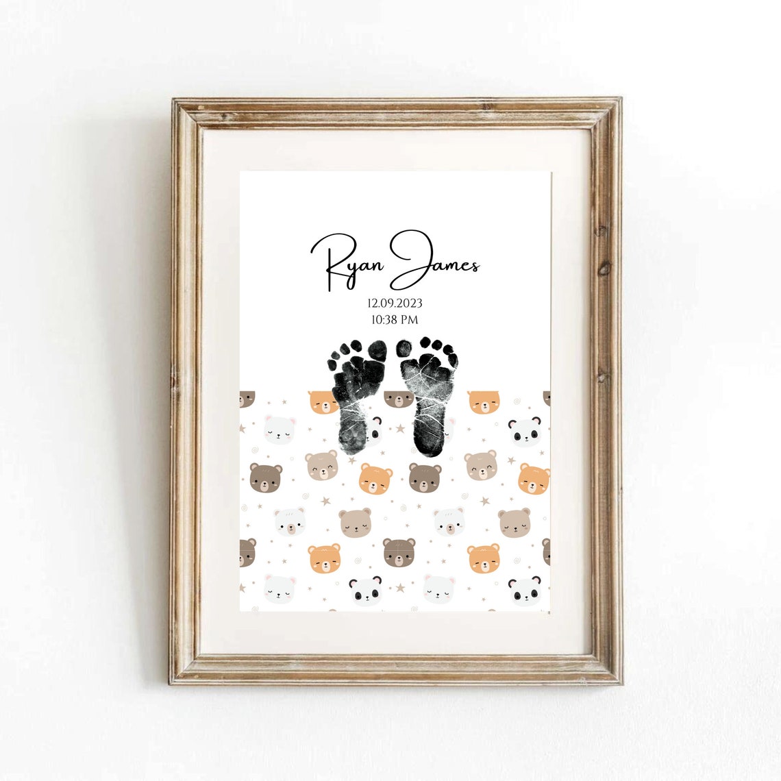 Personalised Baby Footprint Birth Print Teddy Bear Nursery Wall Poster - Image 3