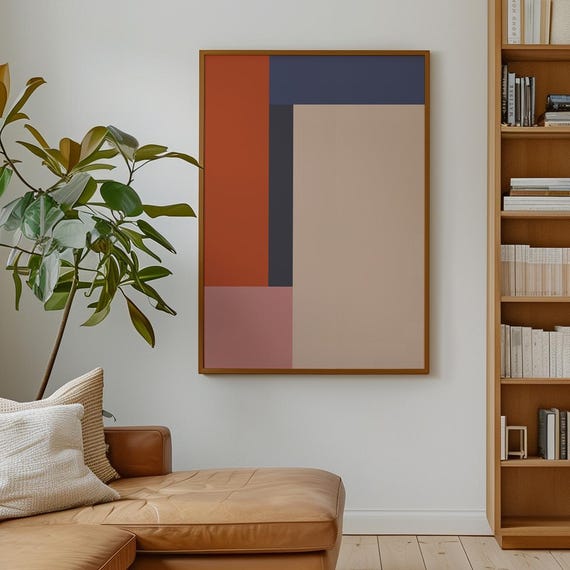 Mid Century Modern Color Block Wall Art Minimalist Geometric Abstract Print Terracotta Neutral