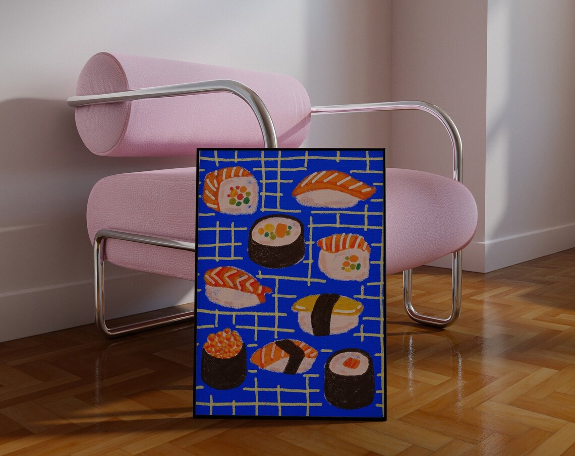 Japanese Food Sushi Art Print, Colorful Poster