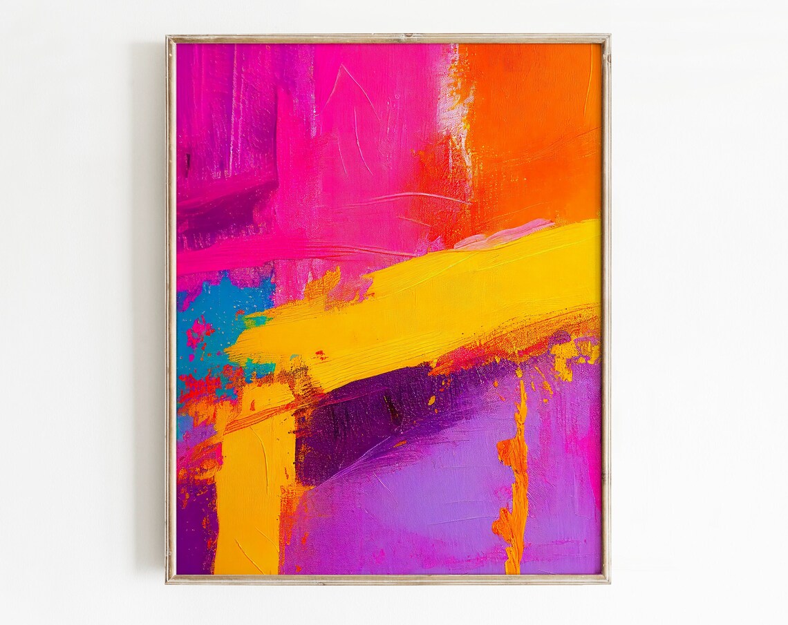 Bold Abstract Painting Hot Pink Orange Yellow Purple Modern Wall Art