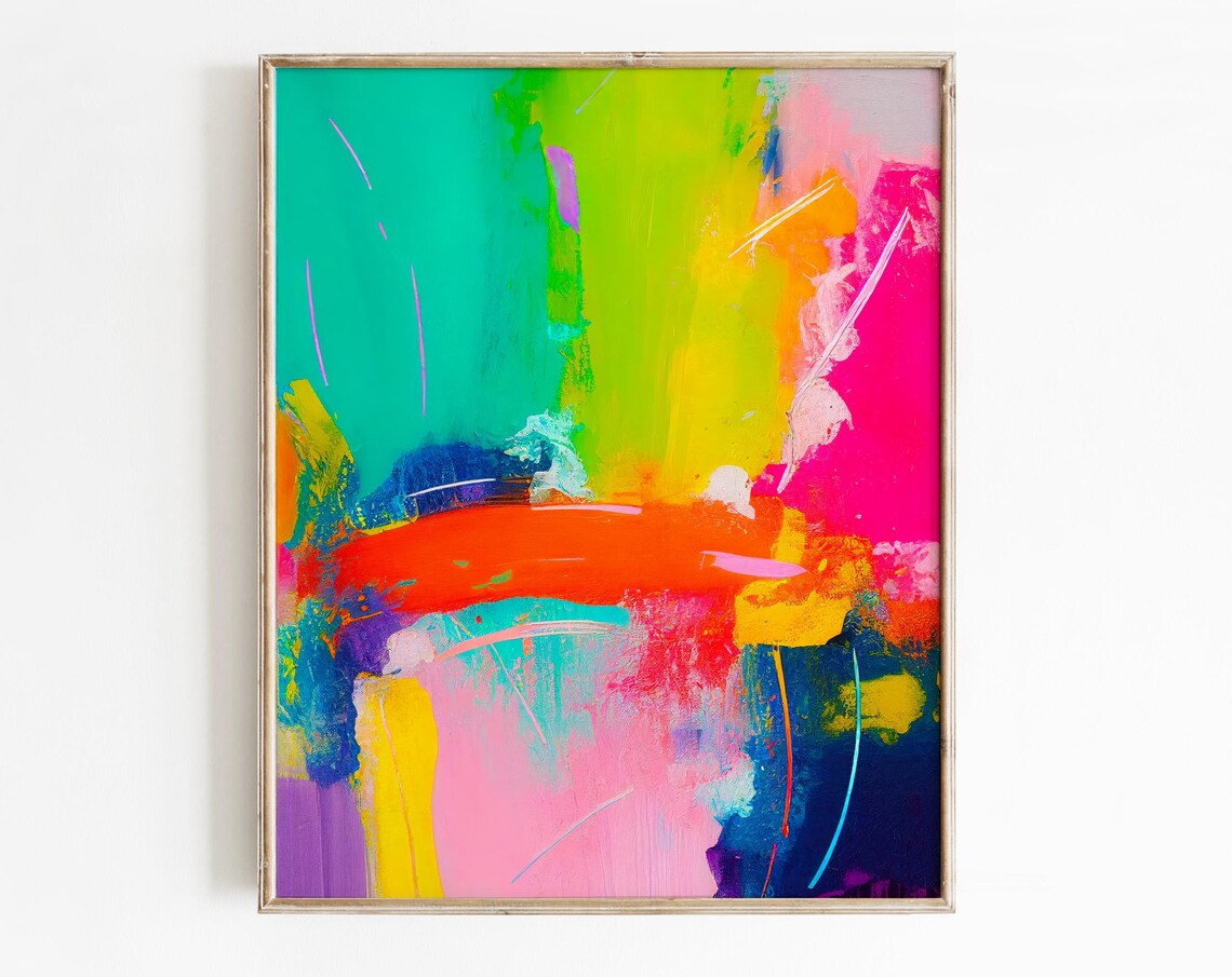 Neon Green Magenta and Orange Bold Abstract Stripe Energy Poster