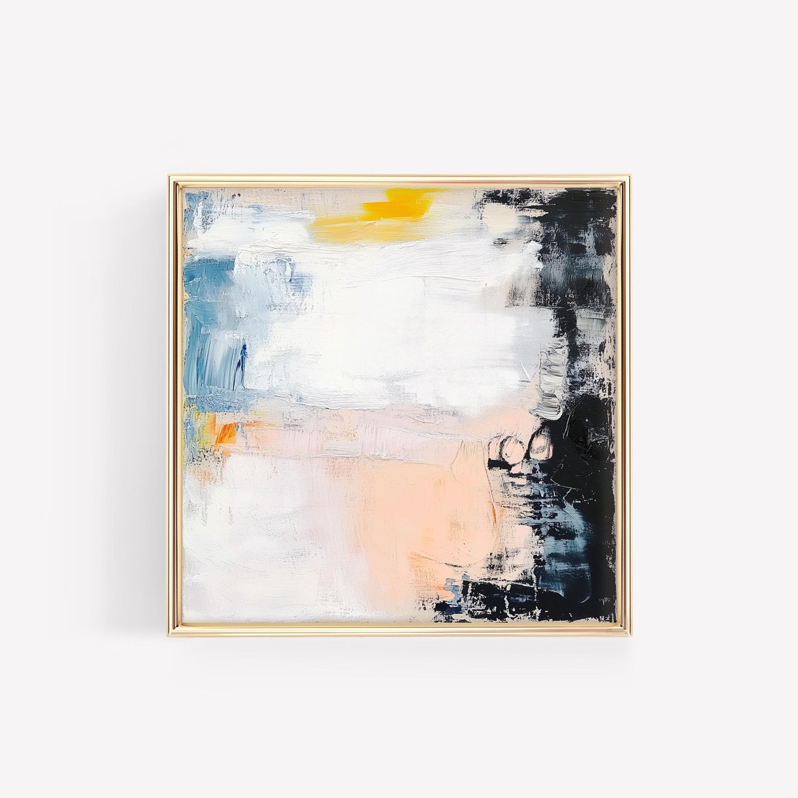 Neutral Cream Abstract with Blue Black and Gold Accent Art Poster