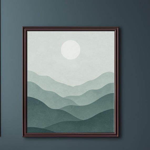Minimalist Mountain Wall Art Green Landscape Print Abstract Nature Poster Calm Nordic Decor Neutral Tones Modern Home Artwork