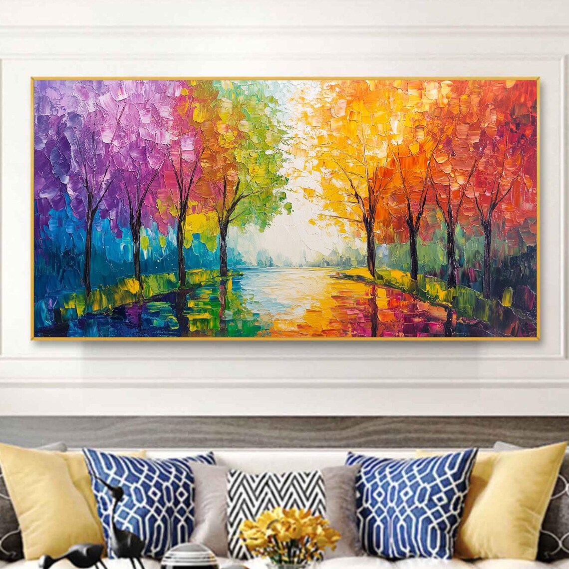 Original Tree Oil Painting On Colorful Forest Wall Art Large Art Hand Painted Impasto Textured Painting Living Room Decor