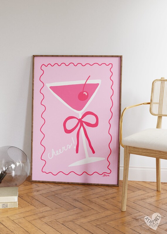 Pink Cocktail Martini With Bow Cheers Trendy Bar Cart Poster