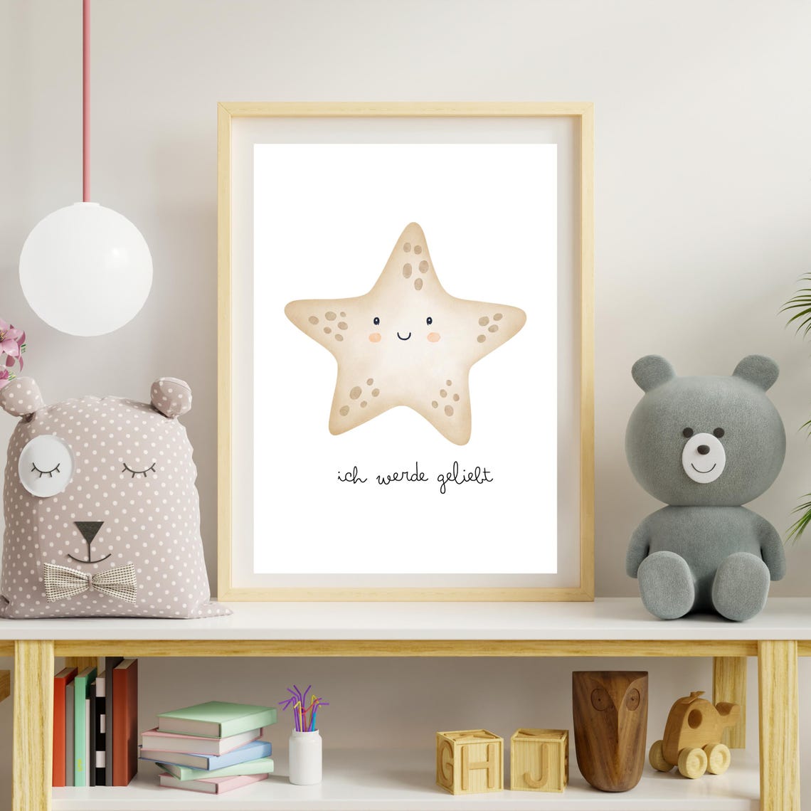 Cute Smiling Starfish 'I Am Loved' Affirmation Nursery Wall Poster