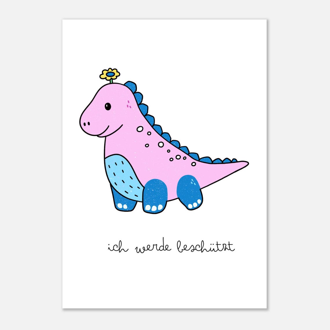Cute Pink Dinosaur With Flower 'I Am Protected' Nursery Wall Poster - Image 2