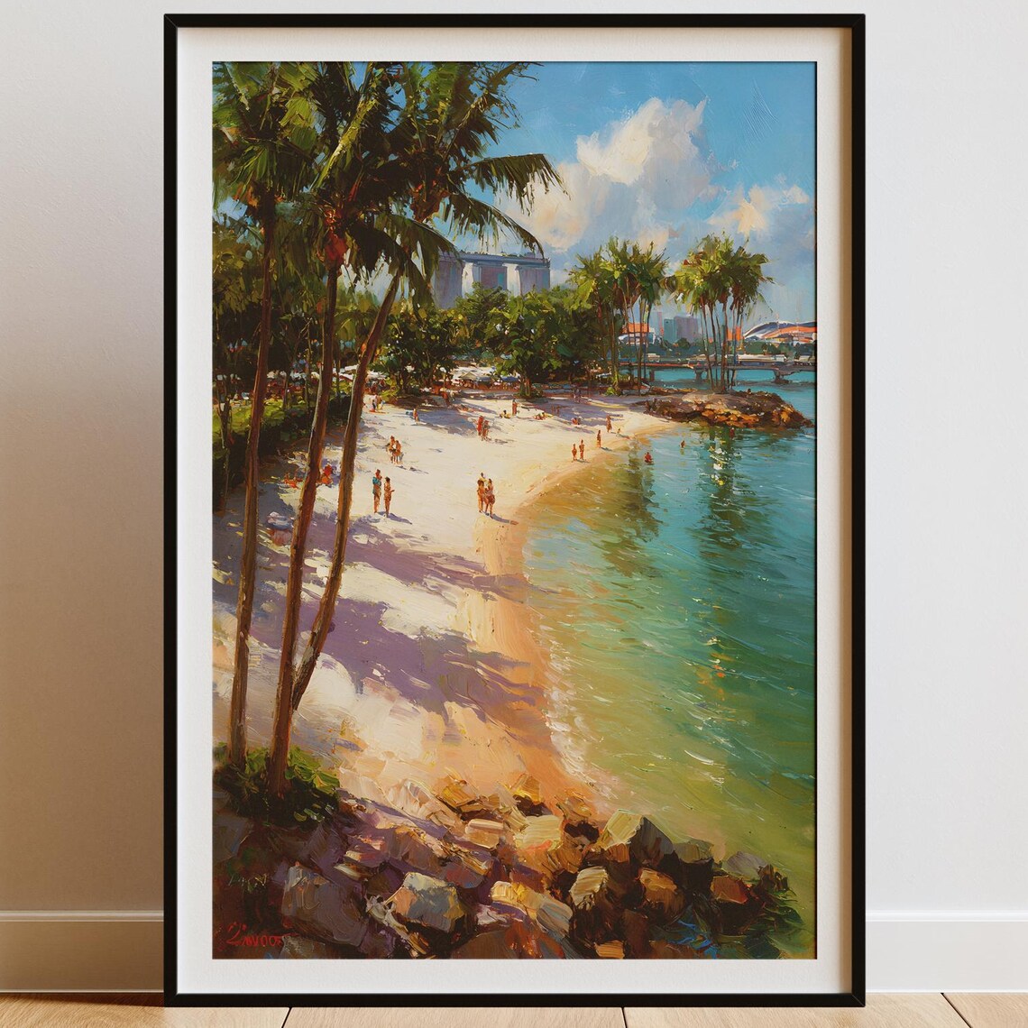 Tropical Palm Beach Island Cove Blue Water Sunny Scene Poster