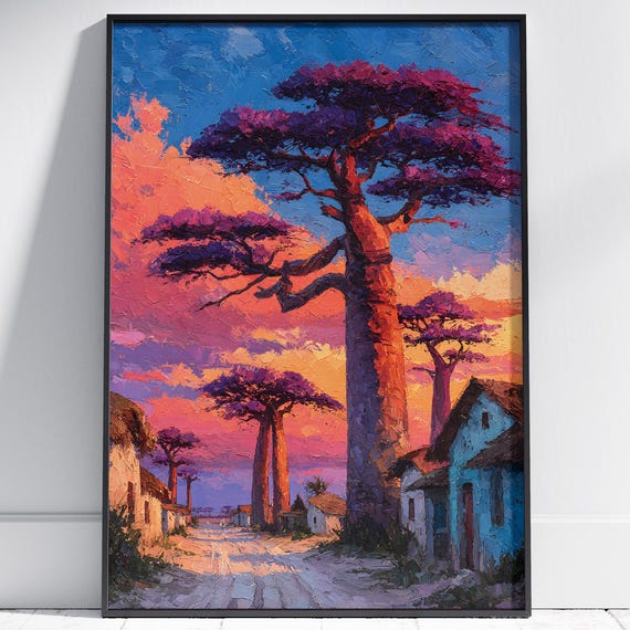 Madagascar Baobab Trees Print Avenue Of Baobabs Art African Landscape Painting Sunset Wall Vibrant Nature Decor