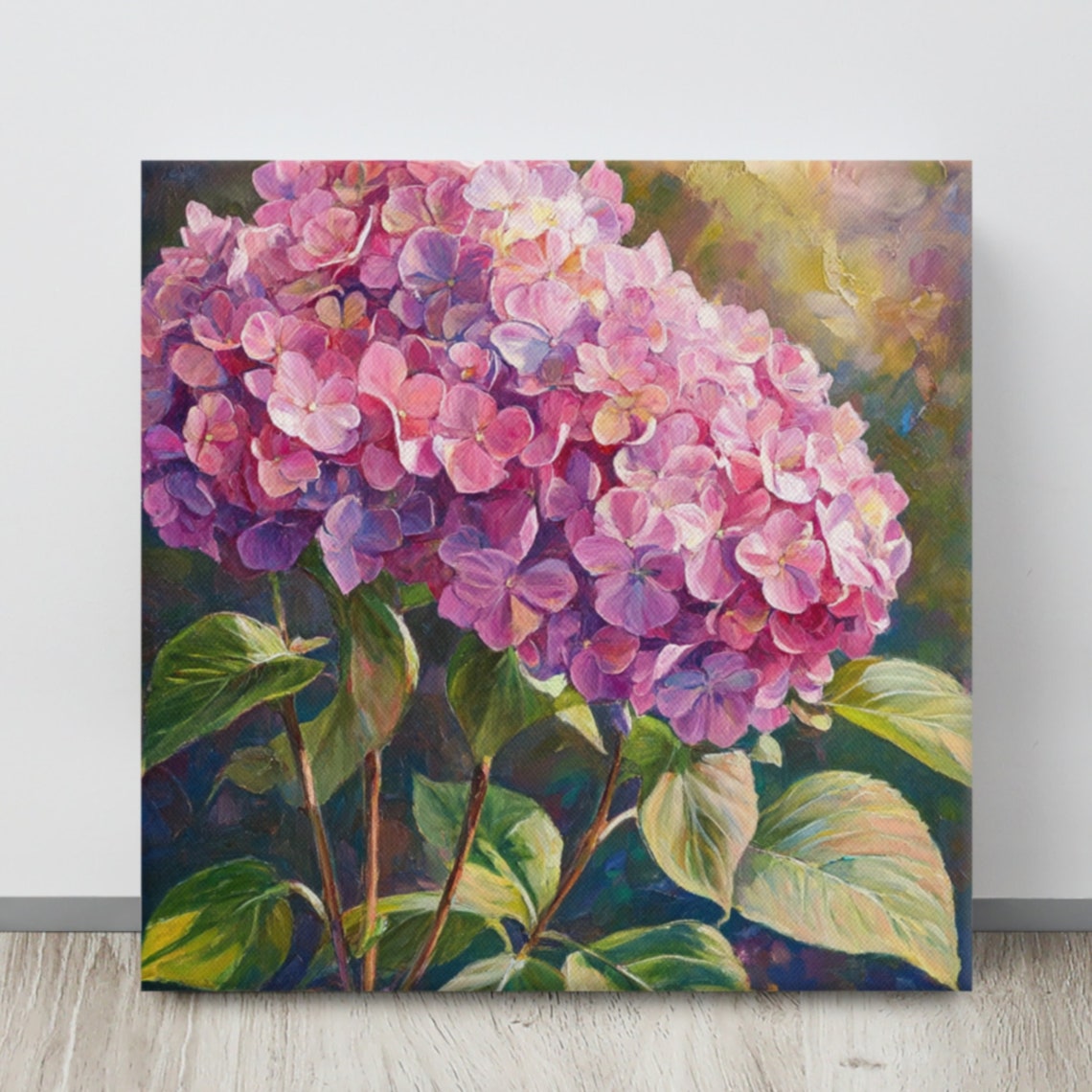 Pink Hydrangea Cluster Sunlit Garden Painterly Floral Art Poster