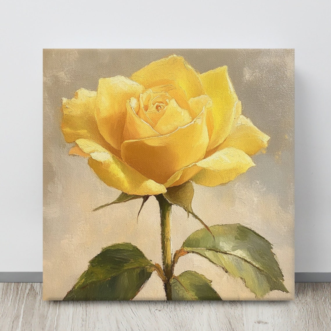 Golden Yellow Rose Single Bloom Classic Oil Painting Wall Poster
