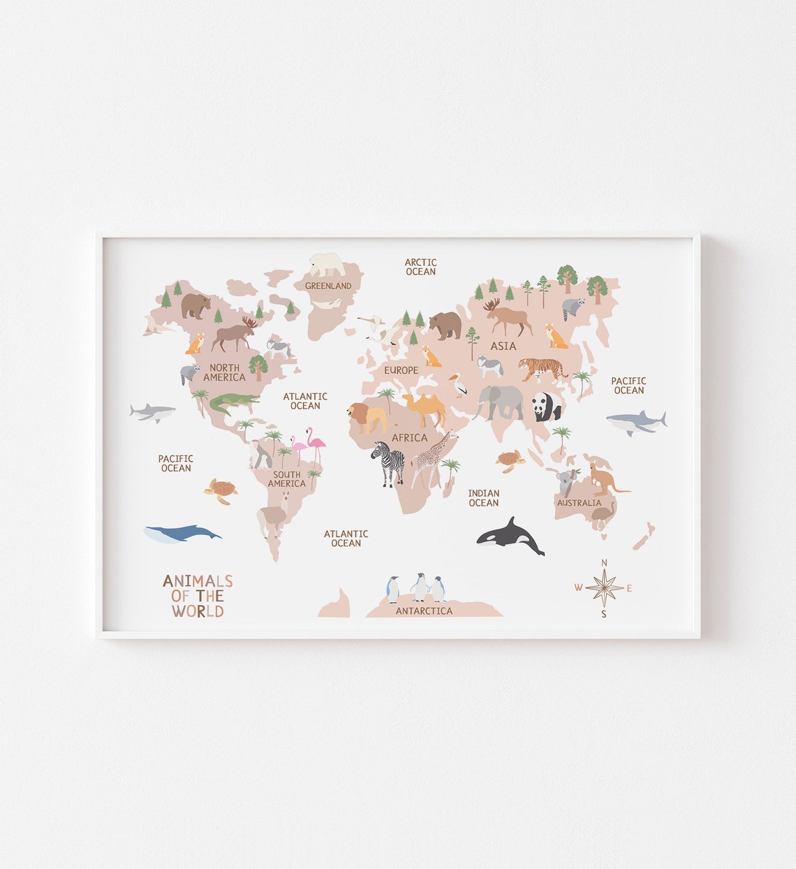 Animals Of The World White Nursery World Map Educational Poster Decor - Image 3