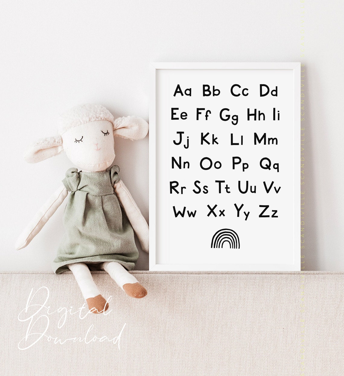 Monochrome Alphabet Aa To Zz Poster With Rainbow Kids Nursery - Image 2