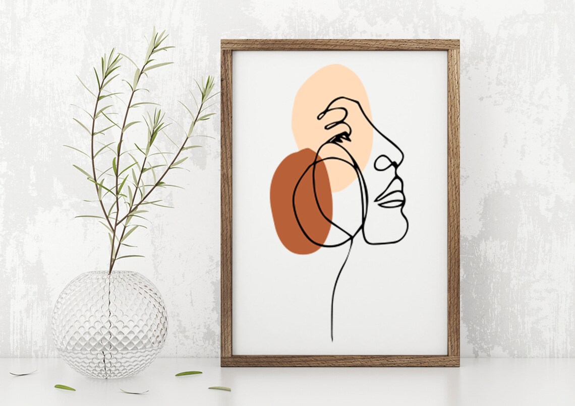 Abstract Woman Face One Line Drawing Terracotta Boho Line Art Wall Poster - Image 5