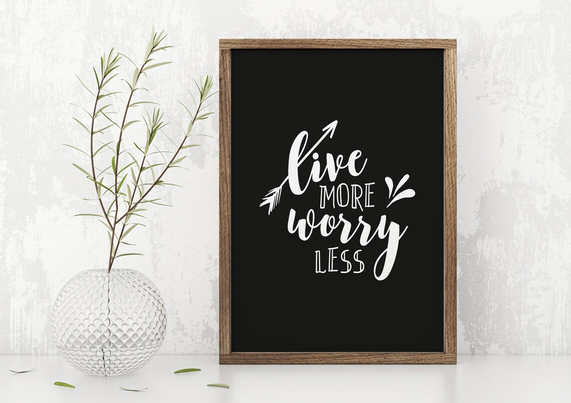 Live More Worry Less Wood Home Decor Home Decor Typography Poster Inspirational Quotes Motivational Quotes Black Background - Image 3