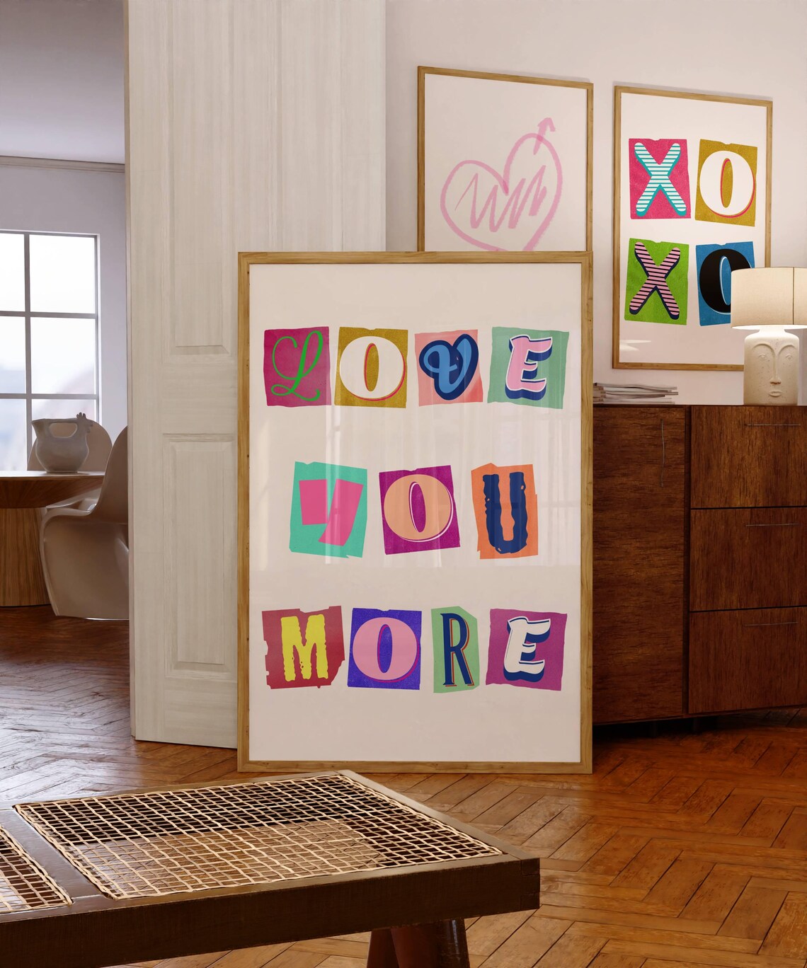 Love You More Retro Magazine Cut Out Letter Collage Colorful Word Poster