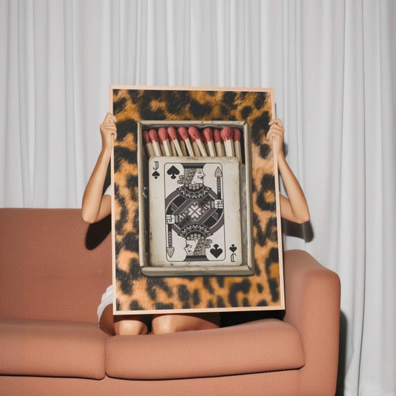 Retro Leopard Matchbox Wall Art Jack Of Spades Playing Card Poster Kitchen Print Trendy Dorm Room And Bar Cart Decor