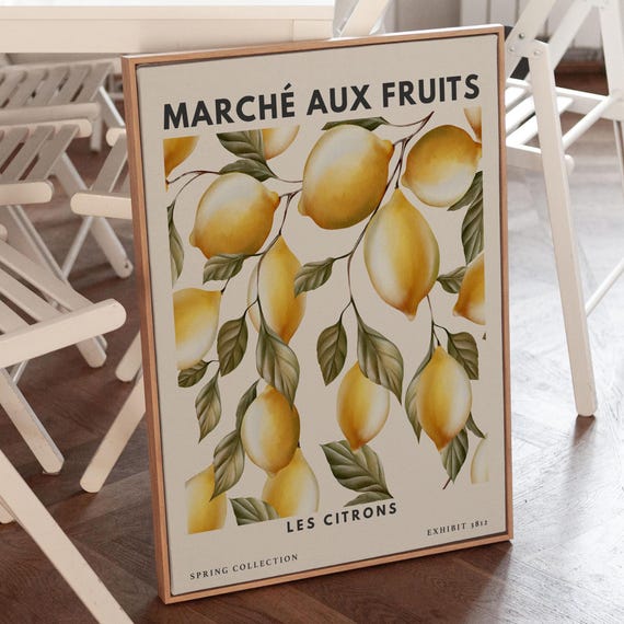 Lemon Print Flower Fruit Citrus Kitchen Poster Branch Wall Art Botanical Market Lithograph Decor