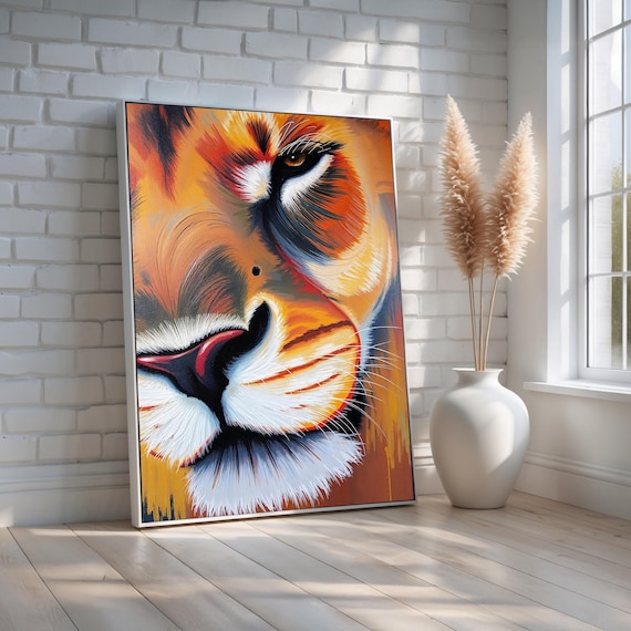 Lion Closeup Wall Art Bold Abstract Animal Canvas Print Safari Decor For Living Room Or Office Powerful Wildlife Ready To Hang