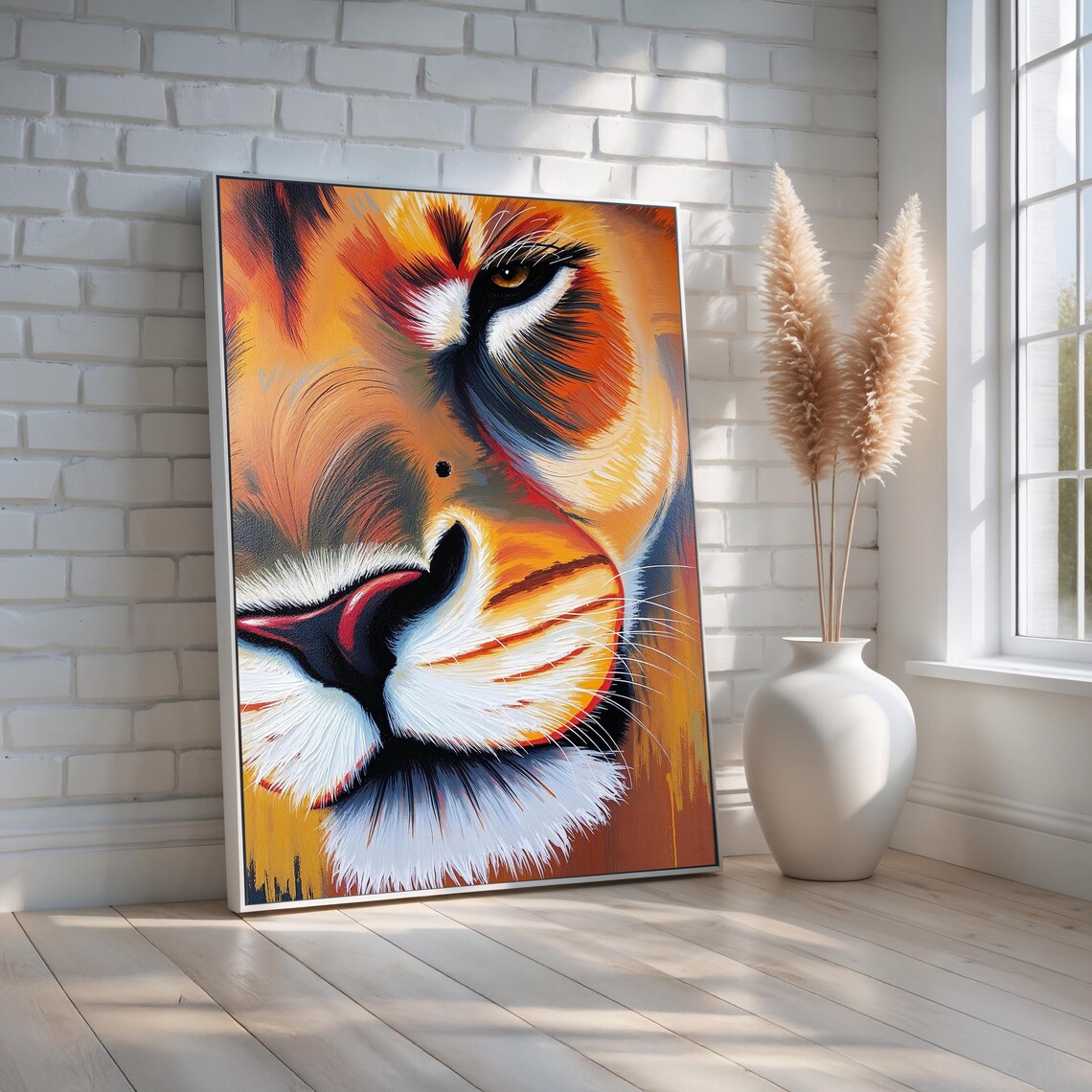 Colorful Lion Closeup Bold Abstract Safari Animal Portrait Print