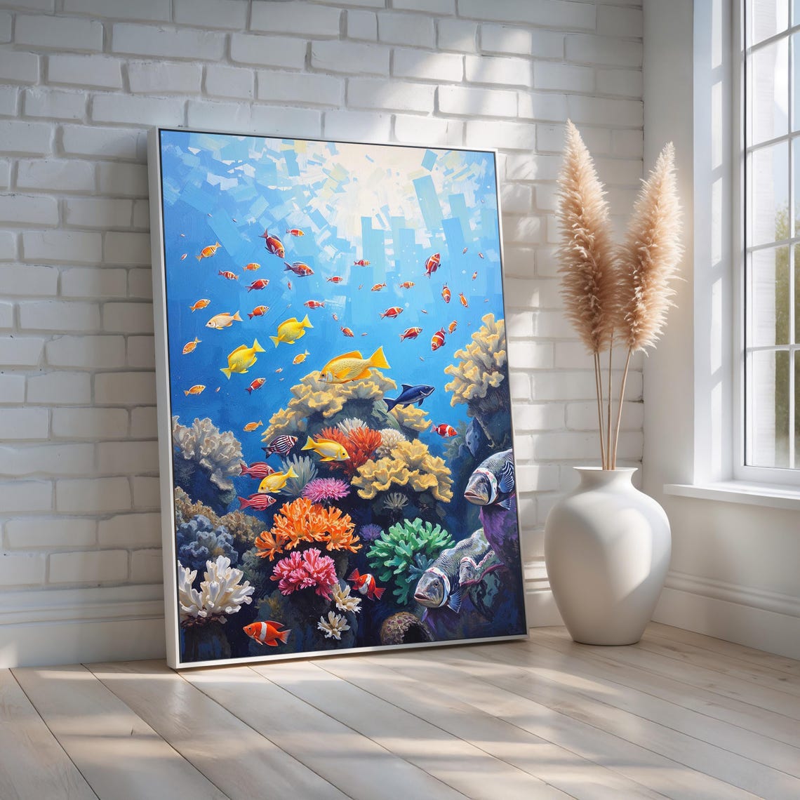 Colorful Coral Reef Tropical Fish Underwater Scene Painting Wall Art