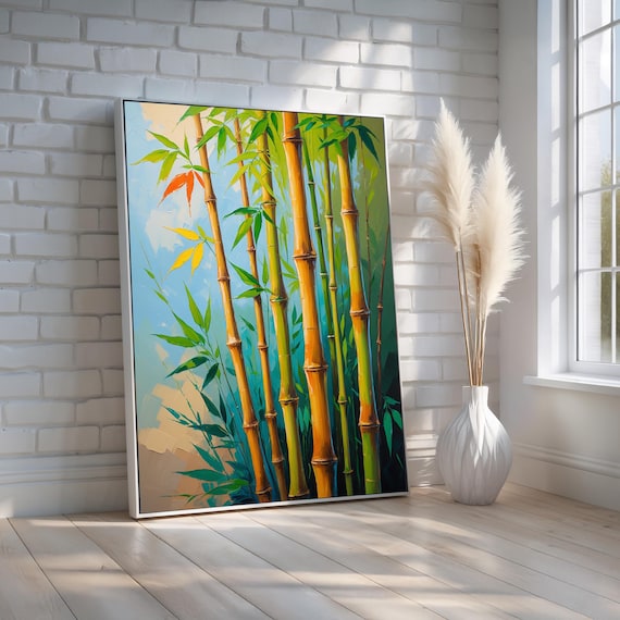 Bamboo Wall Art Colorful Abstract Painting Natureinspired Zen Decor For Living Room Or Spa Tropical Vibe Ready To Hang