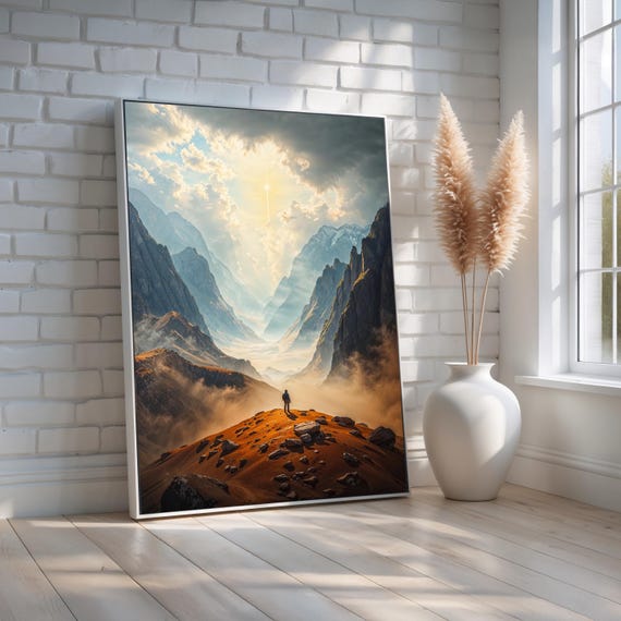 Lone Explorer In Majestic Mountain Valley Inspirational Adventure Landscape Canvas Traveler Nature Wall Art Ready To Hang