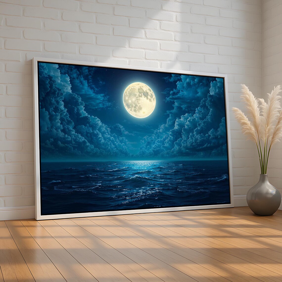 Full Moon Over Ocean Celestial Night Sky Art Print