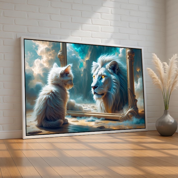 Kitten Sees Lion in Mirror Believe Inspirational Motivational Poster