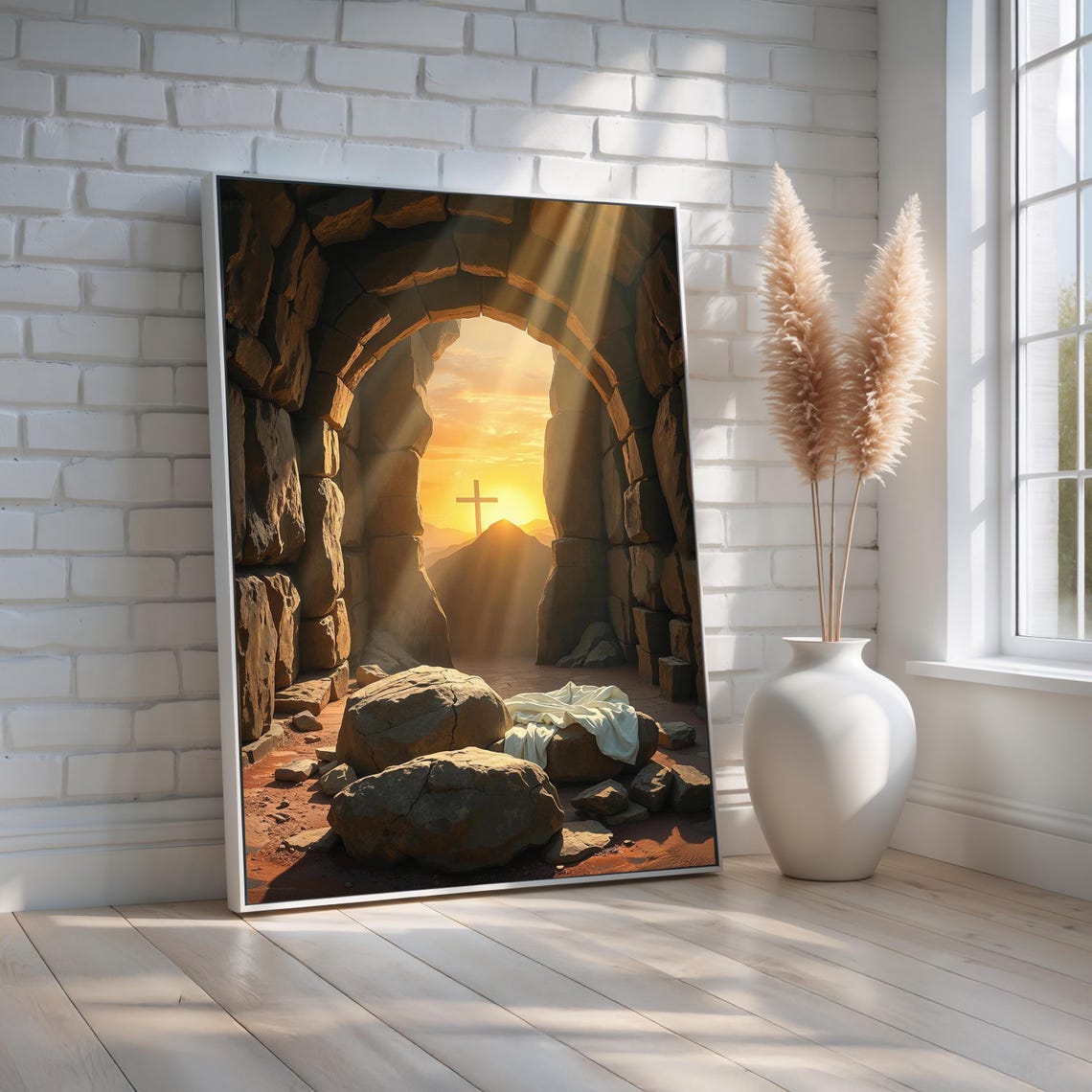 Empty Tomb Sunrise Resurrection Cross Faith Inspired Christian Poster