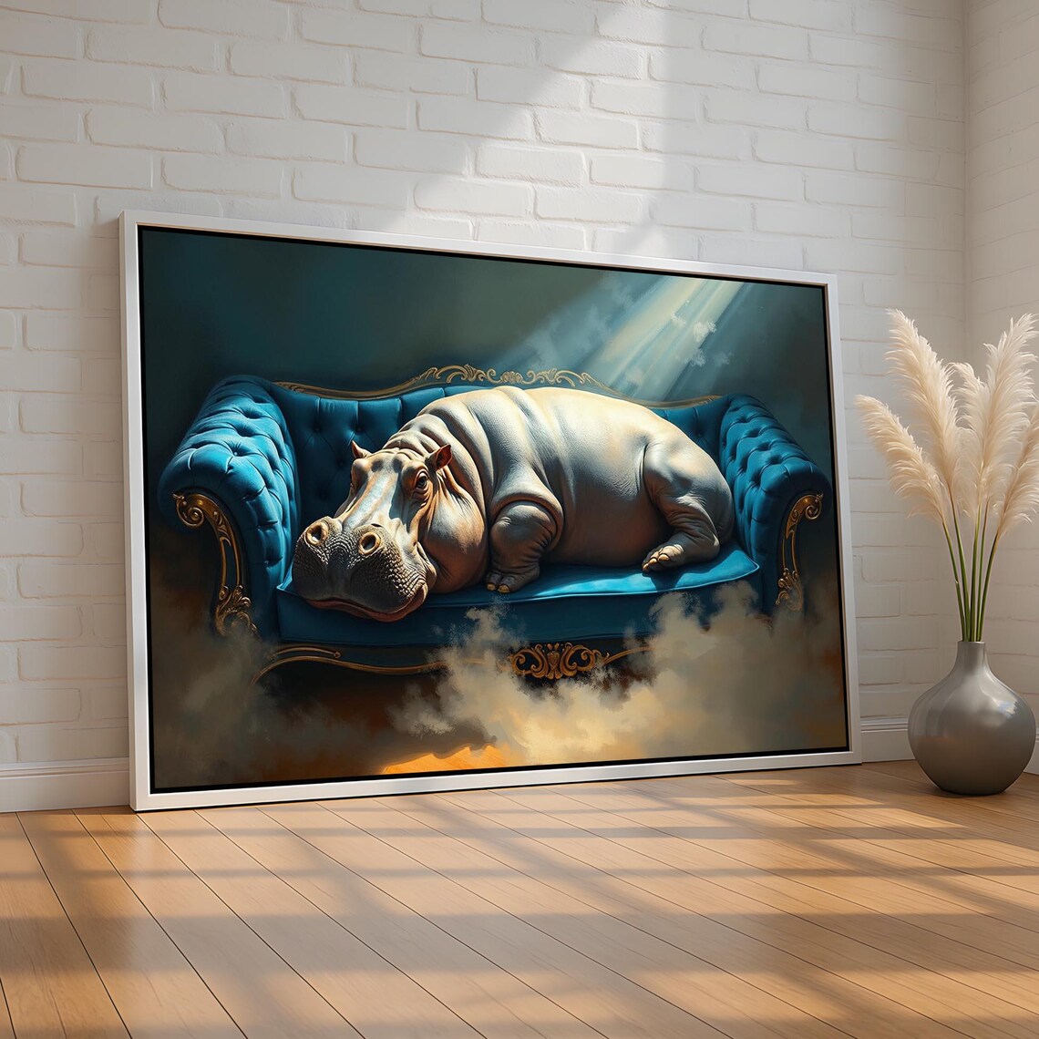 Funny Hippo Wall Art, Surreal Humor Decor