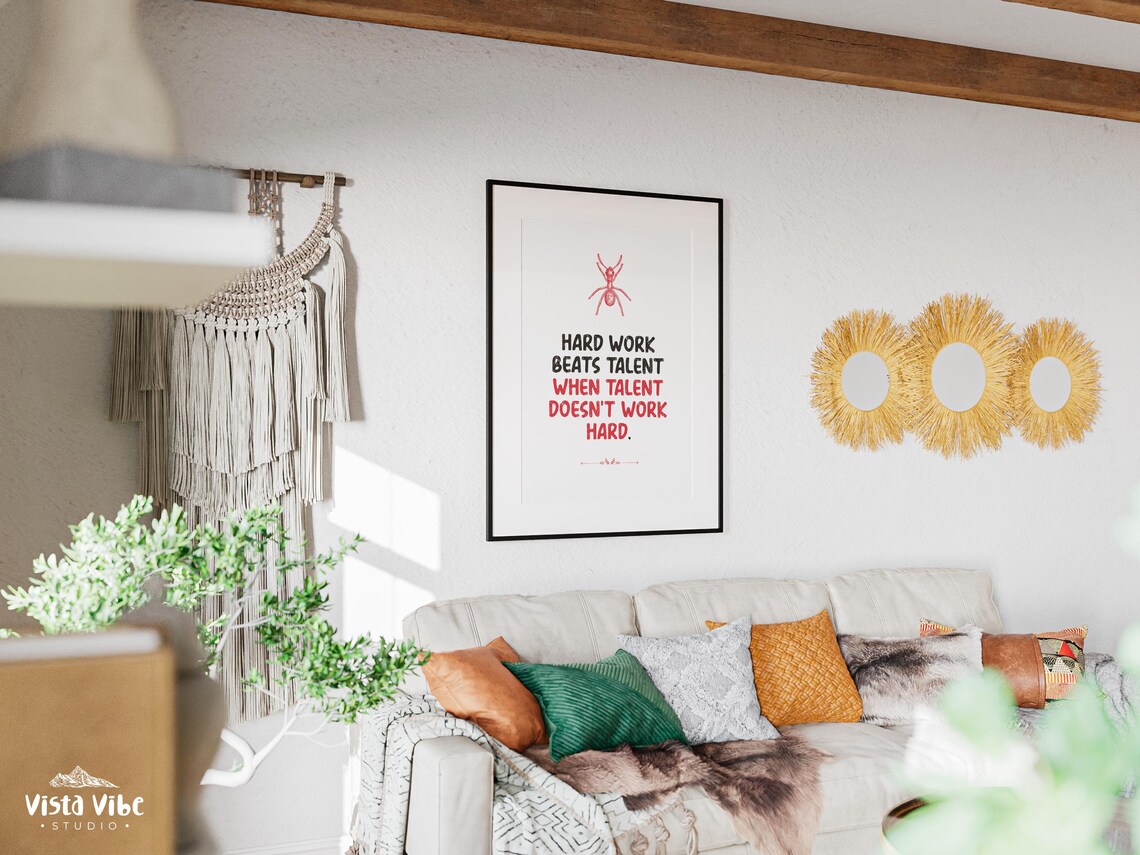 Hard Work Beats Talent Quote Poster Red Black Motivational Office Wall Decor - Image 2