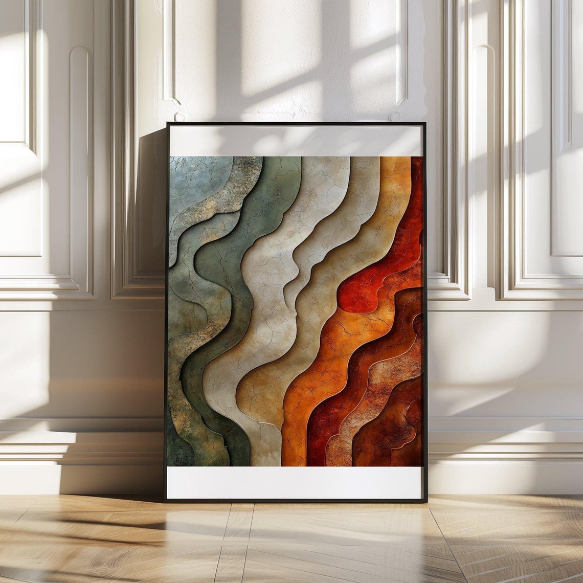 Layered Wave Pattern Poster Earth Tone Abstract Contour Decor Art