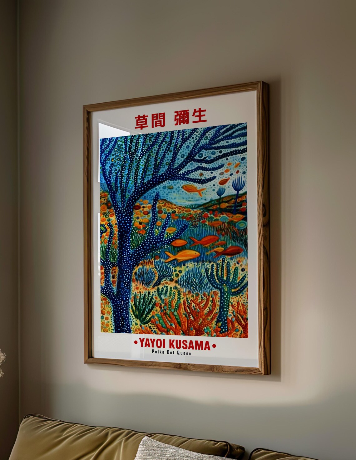 Vibrant Coral Reef Blue Tree Fish Yayoi Kusama Inspired Poster - Image 2