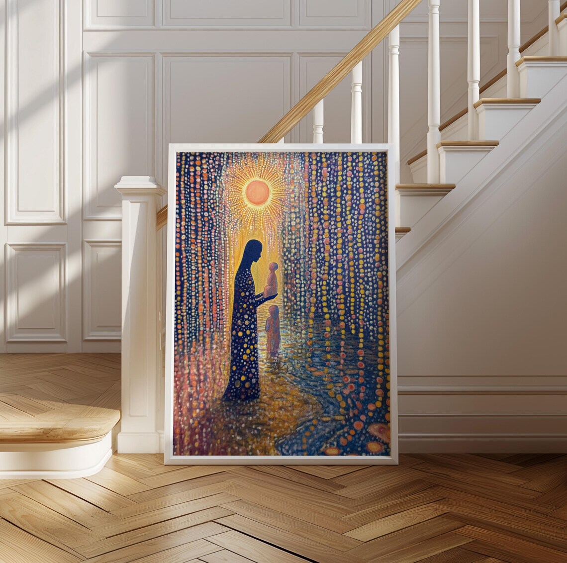 Mother and Child in a Golden Rain of Dots Kusama Style Poster - Image 2