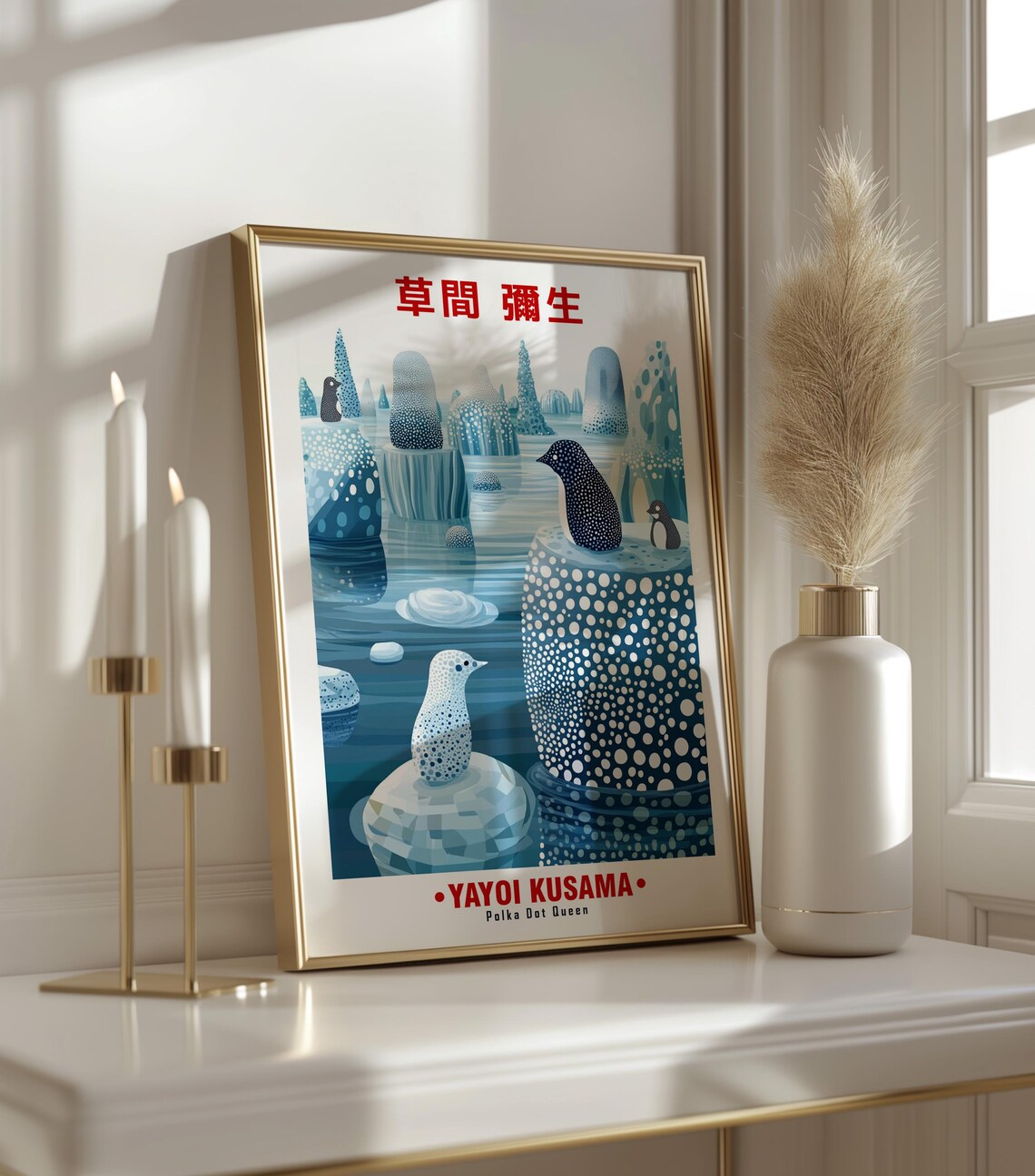 Yayoi Kusama-Inspired Polka Dot Penguins Ice Lagoon Art Poster - Image 3