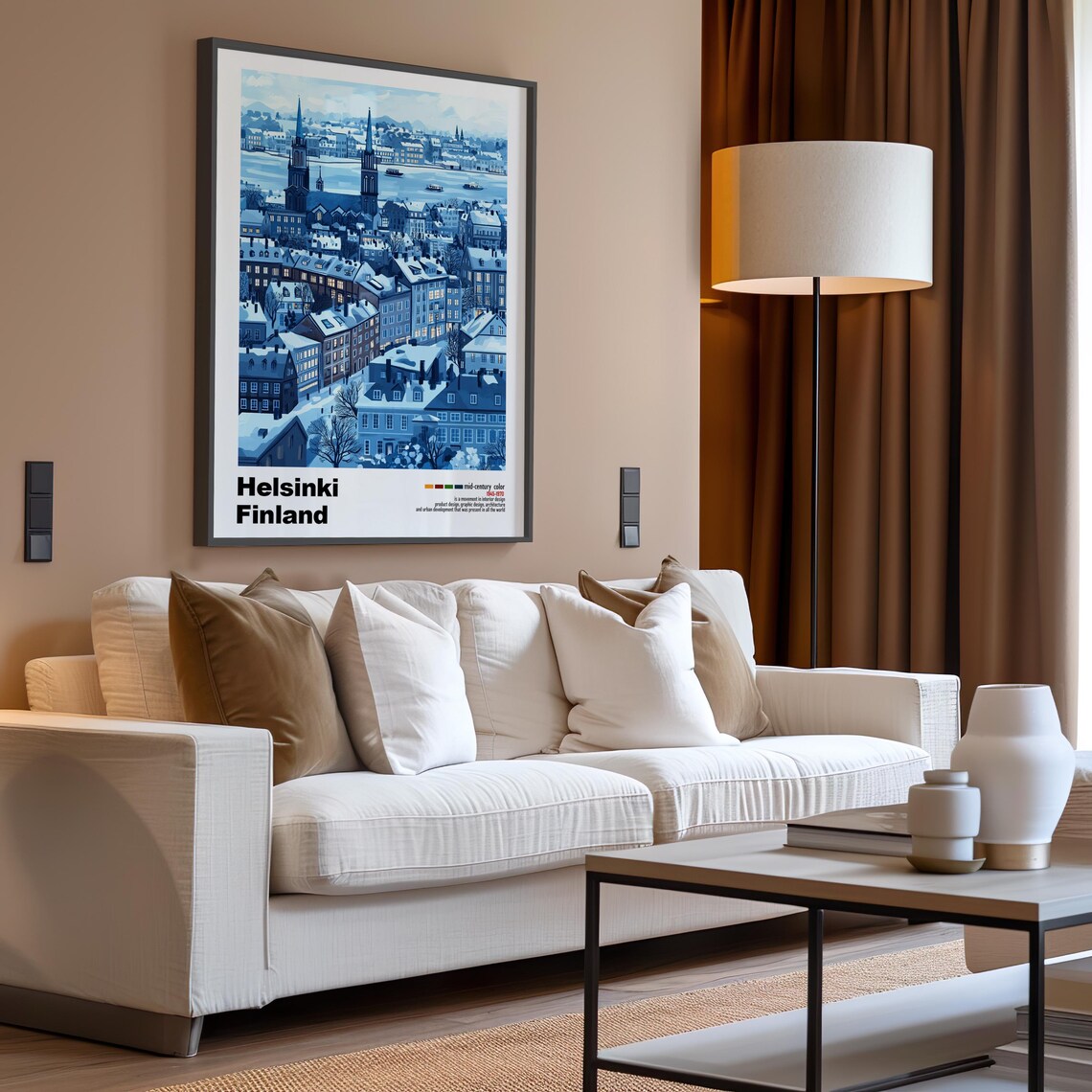 Helsinki Finland Winter Snowfall Panorama Mid Century Poster - Image 3