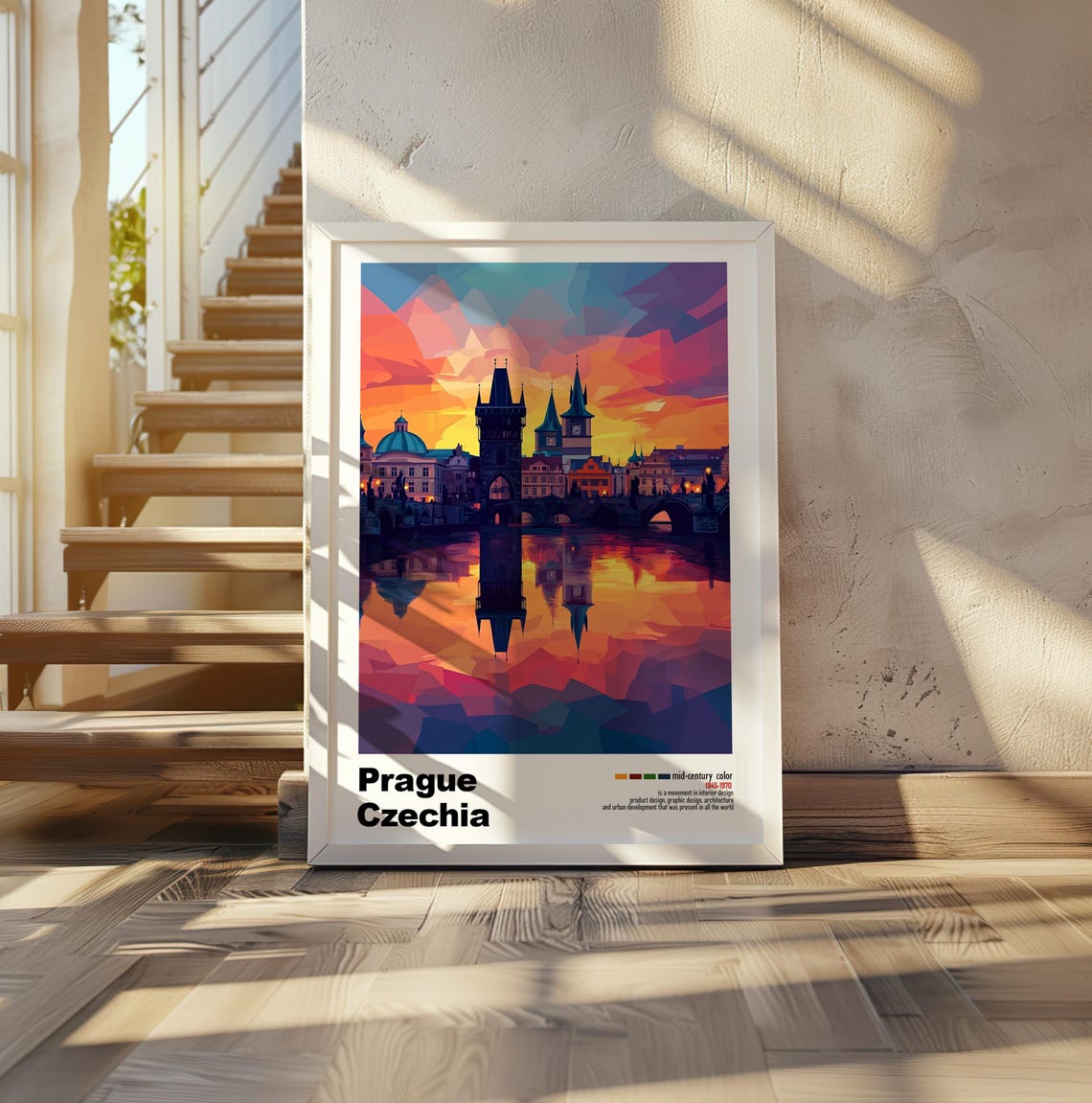 Prague Czechia Charles Bridge Sunset River Mid Century Travel Poster - Image 2