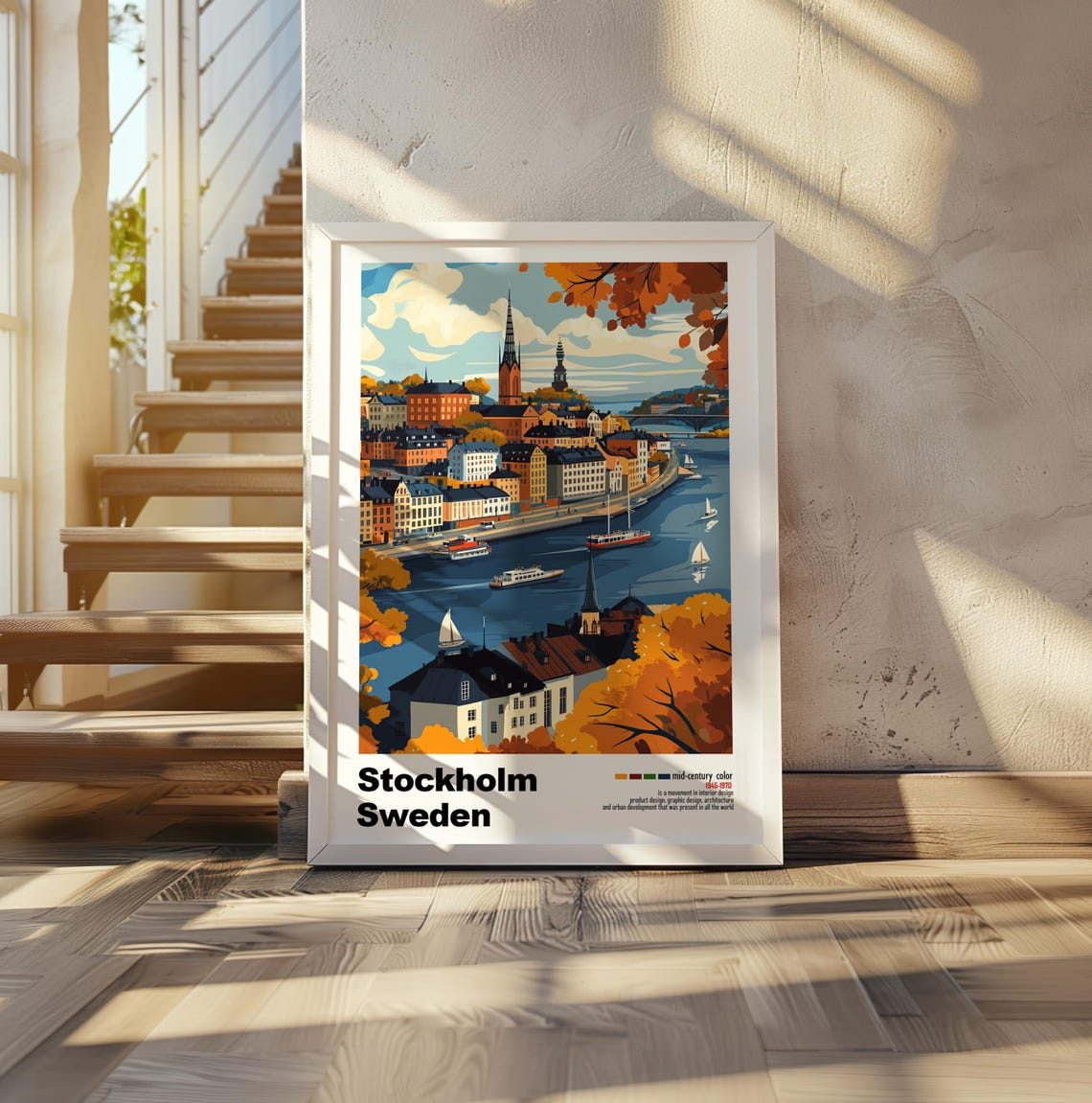 Stockholm Sweden Old Town Harbor Autumn Sailboats Daytime Poster - Image 2