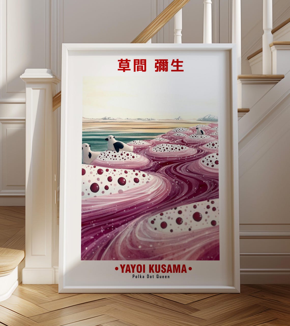 Yayoi Kusama-Inspired Polka Dot Ocean Wave Seagulls Art Poster